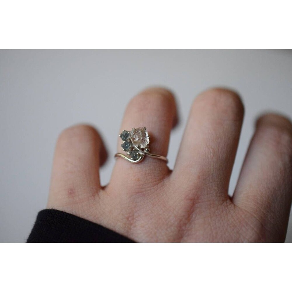 Raw crystal rings custom color sapphire and clear lake county diamond jewelry si